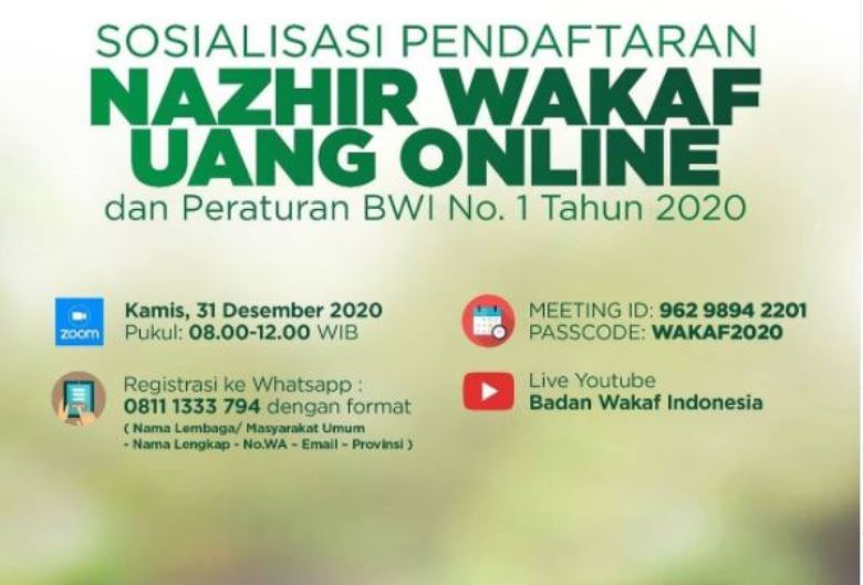 Materi Sosialisasi Pendaftaran Nazhir Wakaf Uang Online dan Peraturan BWI No.1 Tahun 2020